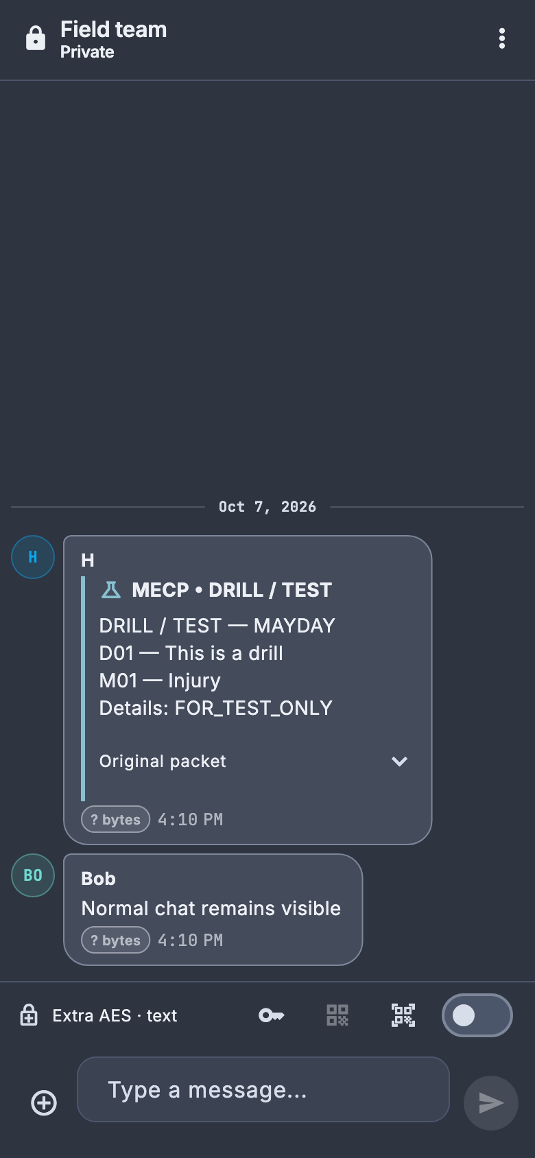PhryktorCore shows a decoded D01 drill card with an expandable original packet in a training chat.